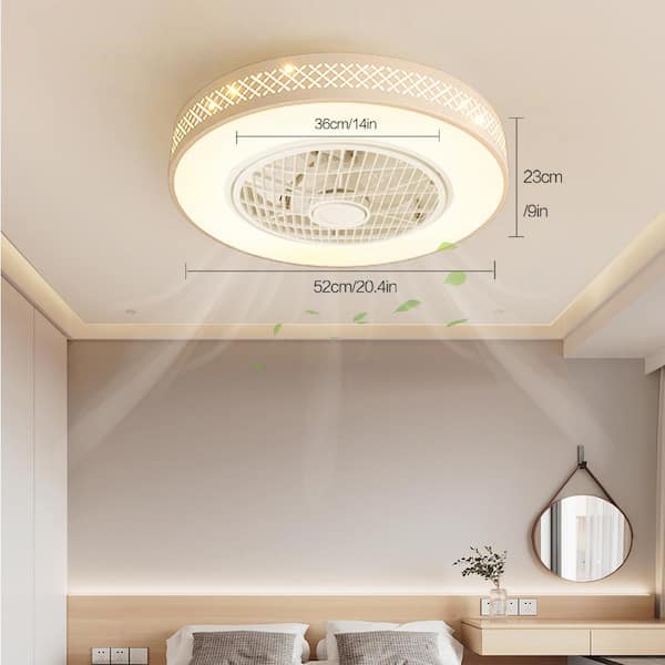 20.4 in. Round White Indoor Integrated LED Ceiling Fan with Remote for Kids Room Bedroom