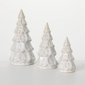 6", 8" & 10" Ceramic Cream Christmas Pine Tree Set of 3