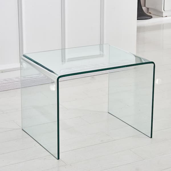 Unbranded 20 in. Clear Rectangle Glass Top Waterfall Coffee Table