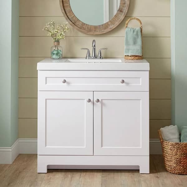 Everdean 37 in. Single Sink White Freestanding Bath Vanity with White Cultured Marble Top (Assembled)