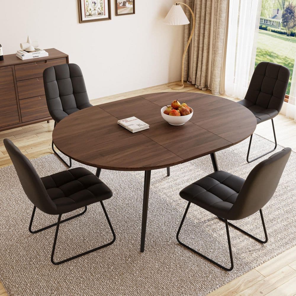 Go Janel GOJANE 5-Piece Set Chairs and Walnut Oval Dining Table, Dining Table ...