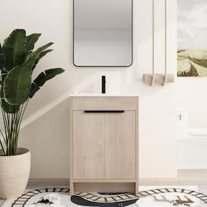 24 in. W x 18.3 in. D x 34.3 in. H Free-Standing Bath Vanity in Light Brown with White Ceramic Vanity Top