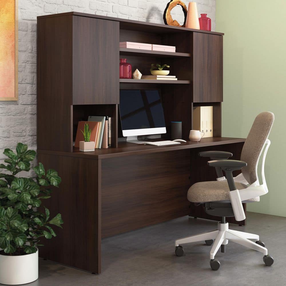 Noble Elm Brown Engineered Wood 72" Storage Hutch with Adjustable Shelves