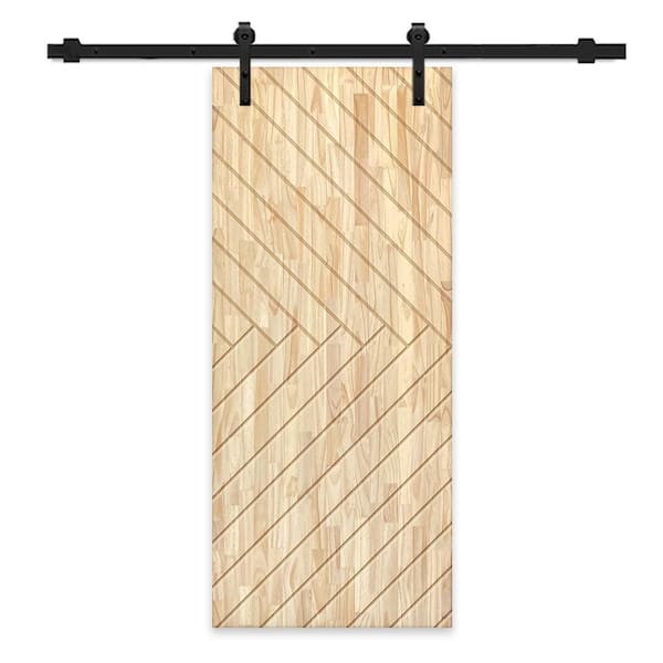 CALHOME 30 in. x 80 in. Natural Pine Wood Unfinished Interior Sliding Barn Door with Hardware Kit
