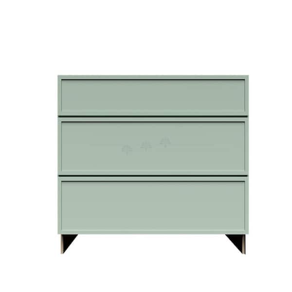 LIFEART CABINETRY Slim Shaker Assembled 36 in. W x 34.5 in. H x 24 in. D 3-Drawer Kitchen Cabinet in Green