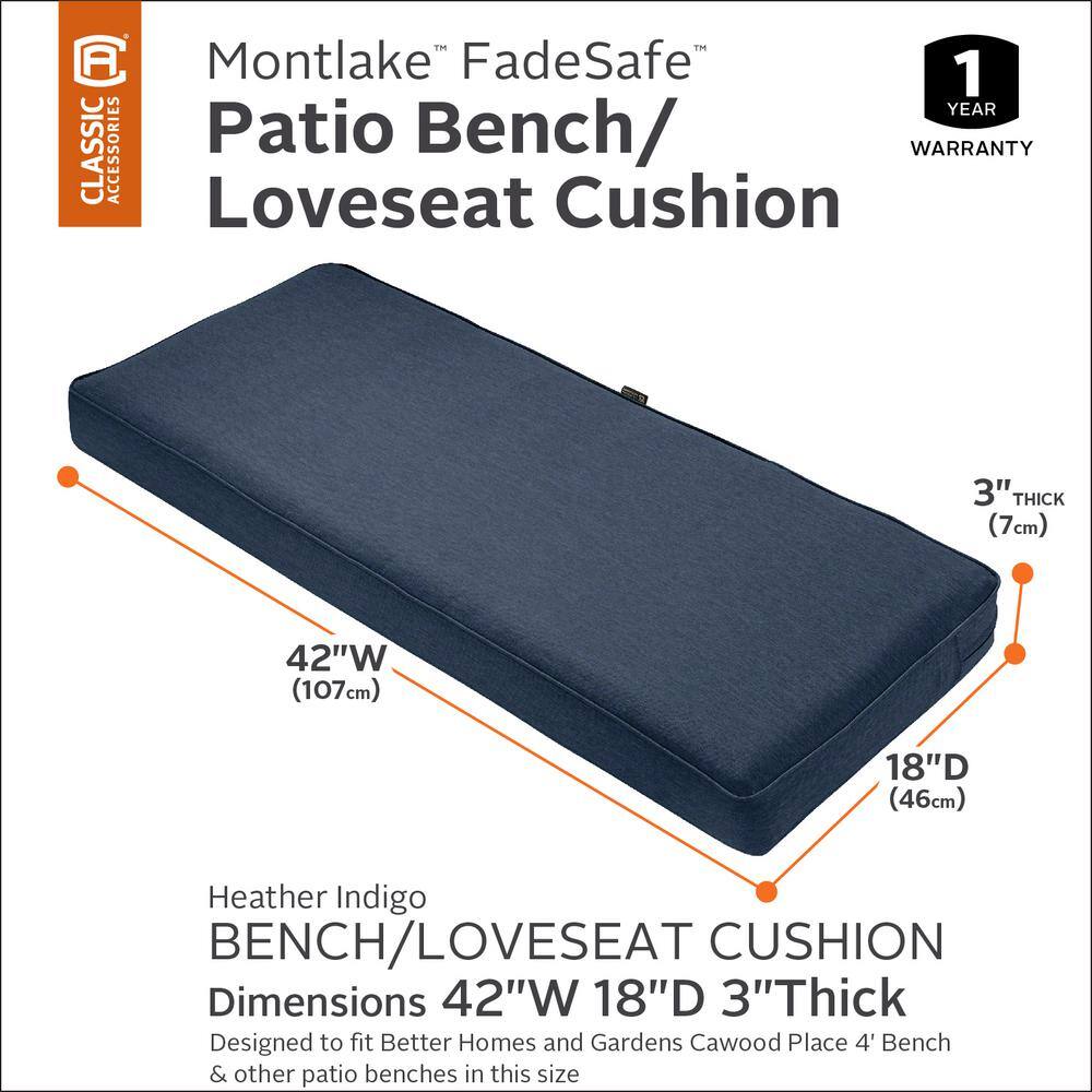 Heather Indigo Blue FadeSafe 42" Outdoor Patio Bench Cushion
