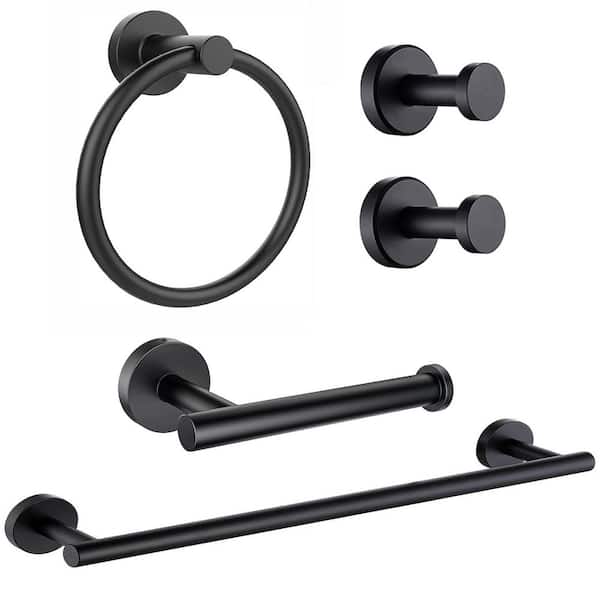 5 -Piece Bath Hardware Set with Mounting Hardware in Stainless Steel Matte Black