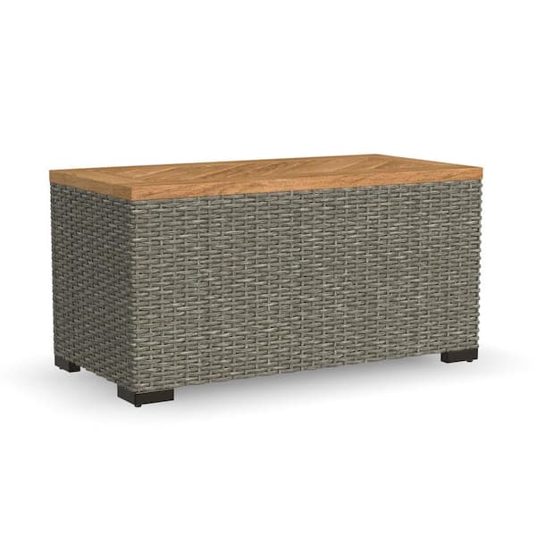 HOMESTYLES Boca Raton Gray Wicker Outdoor Side Table with Storage