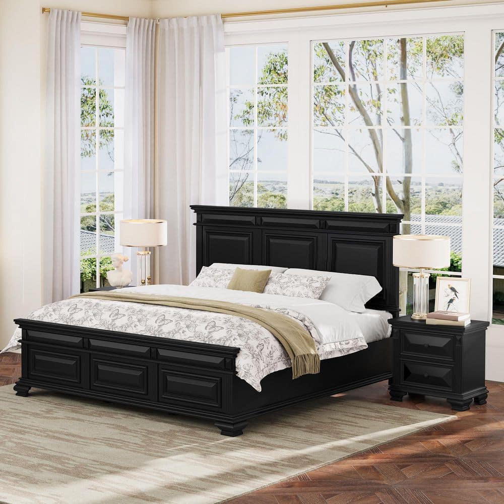 あらぱぱ Nothern Ohio Industrialトレド　ブラック OrangeOne ABNER 2-Drawers Black Bedside End Table Solid Wood Frame