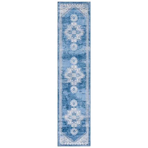 Brentwood 2 ft. x 9 ft. Ivory/Blue Medallion Traditional Runner Rug