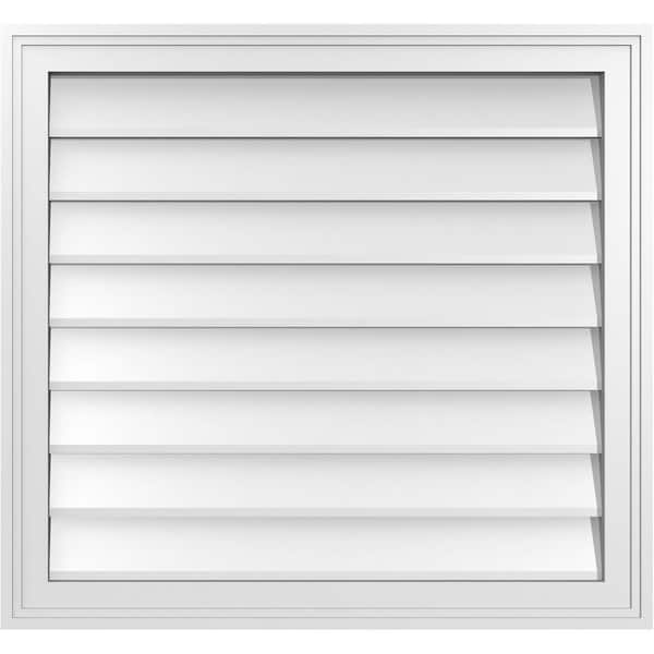 Ekena Millwork 28 in. x 26 in. Vertical Surface Mount PVC Gable Vent: Decorative with Brickmould Frame