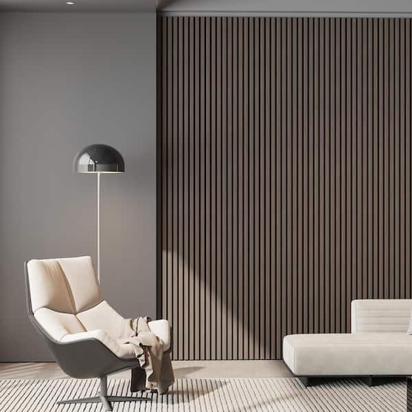 0.9 in. x 1.05 ft. x 7.87 ft. Brown Acoustic/Sound Absorb 3 D Oak Overlapping Wood Slat Decorative Wall Paneling 4-Pack