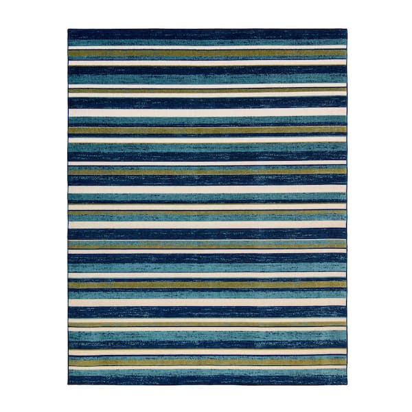 Fosel Muxia Blue/Green 5 ft. x 7 ft. Striped Indoor/Outdoor Area Rug