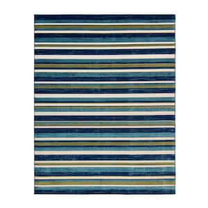 Fosel Muxia Blue/Green 5 ft. x 7 ft. Striped Indoor/Outdoor Area Rug