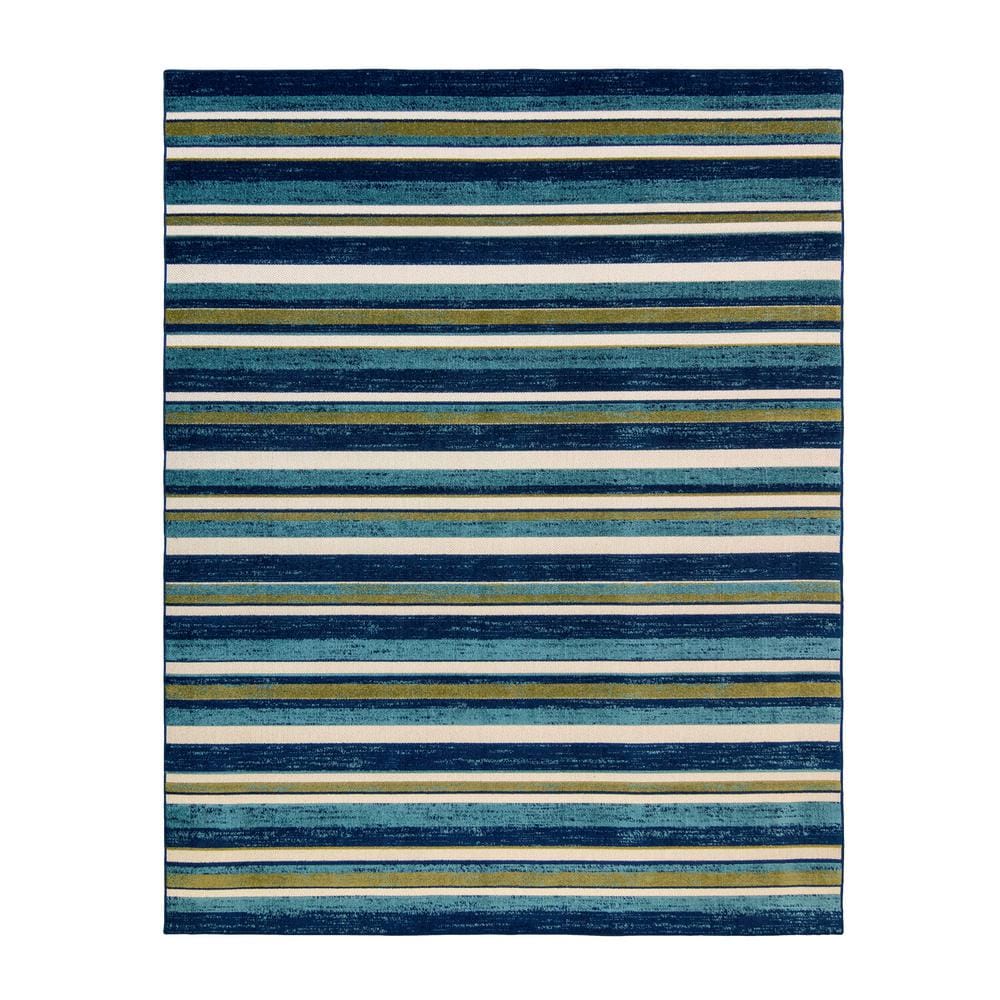 Fosel Muxia Blue/Green 9 ft. x 13 ft. Striped Indoor/Outdoor Area Rug -  Gertmenian & Sons, 47278