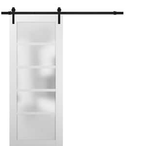 24 in. x 80 in. 5 Lites Frosted Glass White Finished Pine Wood MDF Sliding Barn Door with Hardware Kit