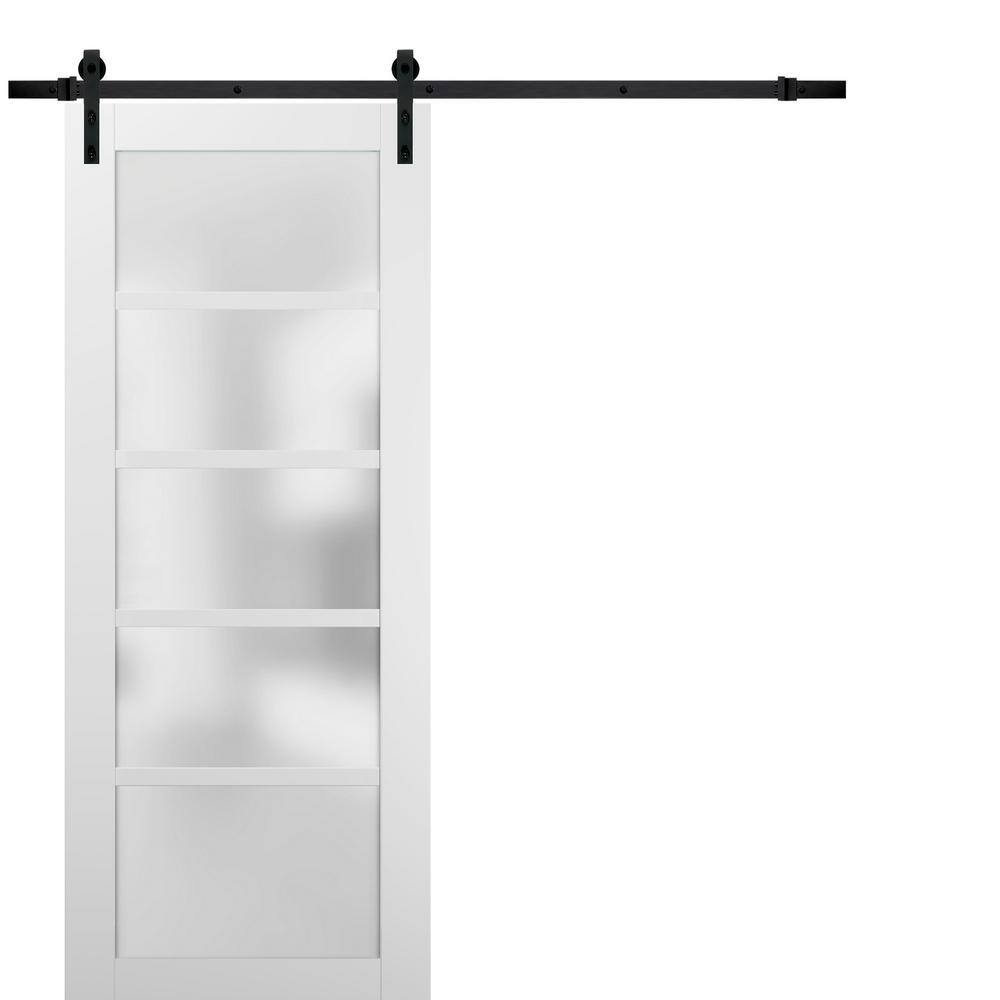 Assembly Required 28 in. x 96 in. 5 Lites Frosted Glass White Finished Pine Wood MDF Sliding Barn Door with Hardware Kit price history on PriceWatchPro