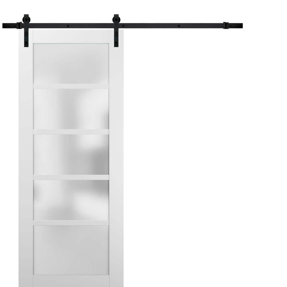 Sartodoors Quadro 4002 42 in. x 96 in. Glass Panel White Solid MDF Barn Door with 8 ft. Rail Kit