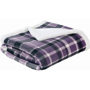 50 in. x 60 in.Purple Plaid Flannel Sherpa Throw Blanket (2 Pack Set of 2)