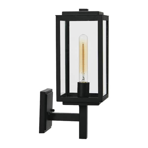 Robert Stevenson Lighting Addison - 1-Light Textured Black Outdoor Wall Lantern Sconce Light with Clear Glass Shade