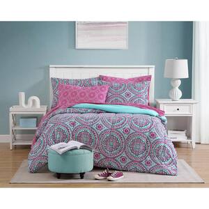 11-Pieces Pink Thalia Medallion Microfiber Full Comforter Set