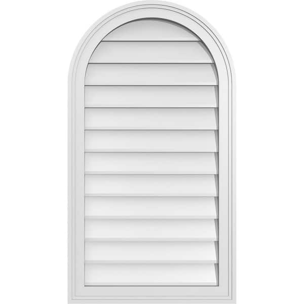 Ekena Millwork 20 in. x 36 in. Round Top Surface Mount PVC Gable Vent: Decorative with Brickmould Frame