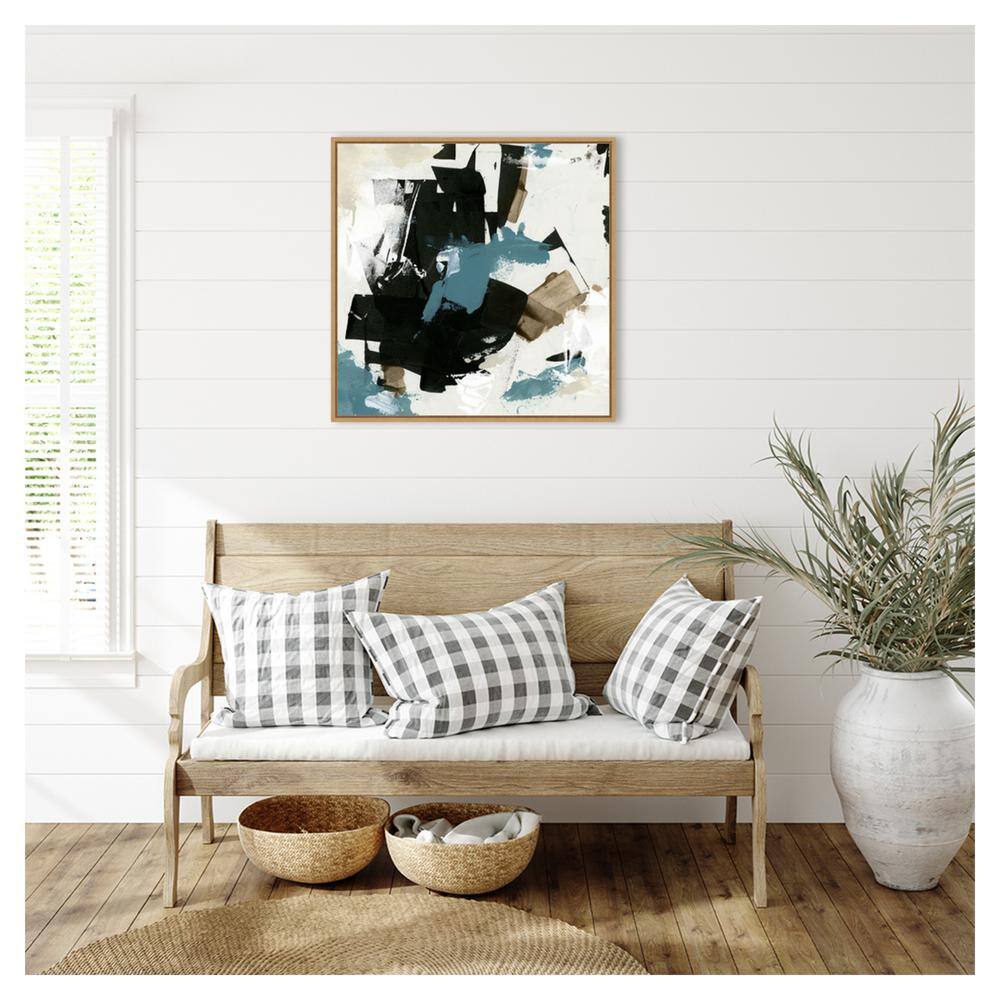 Scraped Teal I Abstract Canvas Print with Maple Frame