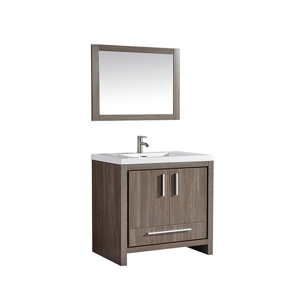 MTD Vanities Miami 36 in. W x 19.5 in. D x 36 in. H Vanity in Grey Pine with Acrylic Vanity Top in White, White Basin and Mirror