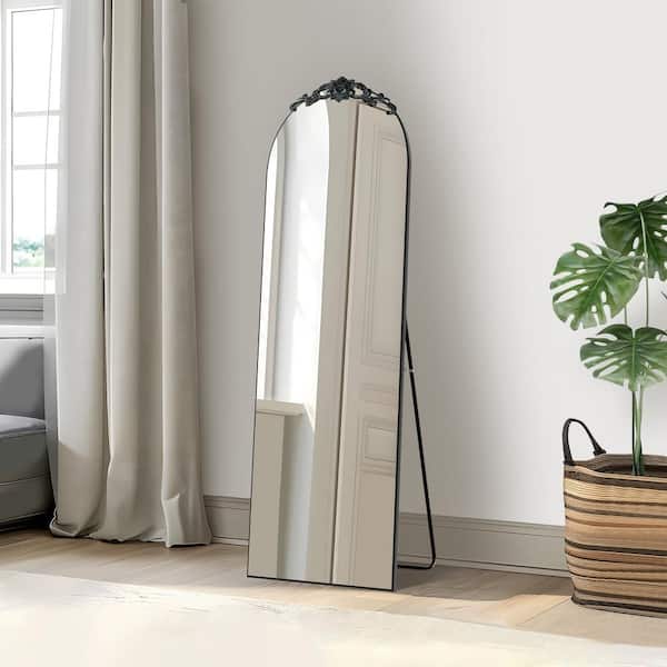 Lirago 65 in. H x 22 in. W Modern Wooden Arched Full-Length Vanity Mirror with Stand in Black