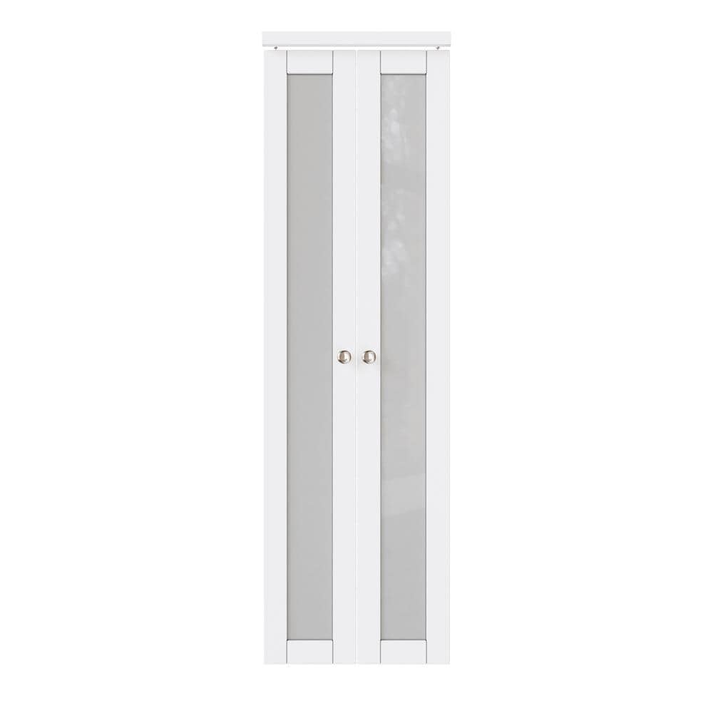 24 in. x 80 in. Frosted Glass White MDF Pivot Door