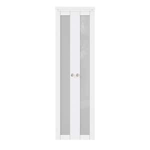 24 in. x 80 in. 1-Lite Frosted Glass Solid Core White Finished MDF Pantry Pivot Bi-fold Door with Pivot Hareware