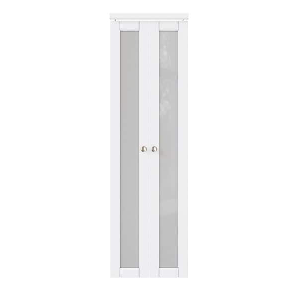 ARK DESIGN 24 in. x 80 in. Solid Core Frosted Glass MDF Bi-fold Door Plus French Style Pantry Pivot Hardware (1-Lite White Finish)
