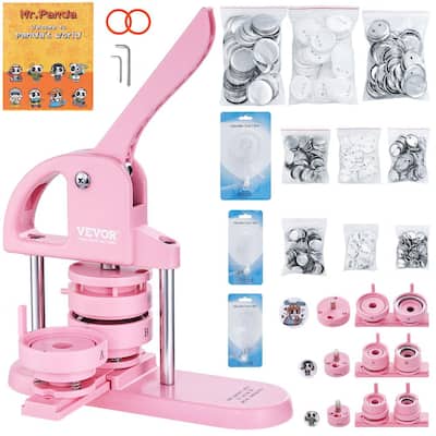 Button Maker, 1/1.25/2.28 in. (25/32/58 mm) 3 in. 1 Pin Maker, 300-Piece Button Parts, Ergonomic Handle Punch Press Kit