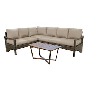 Augusta 5-Piece Wicker Outdoor Sectional with Tan Polyester Cushions