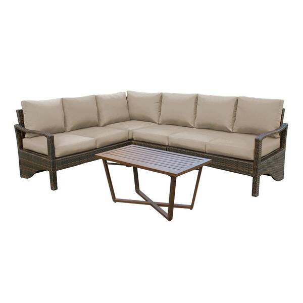 Leisure Made Augusta 5-Piece Wicker Outdoor Sectional with Tan Polyester Cushions