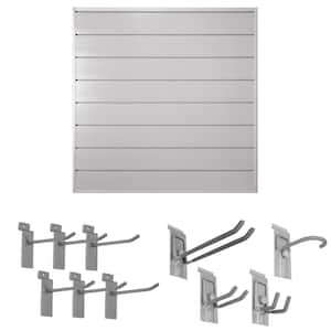 48 in. H x 48 in. W Starter Bundle PVC Slat Wall Panel Set with Locking Hook Kit in Dove Grey (10-Piece)