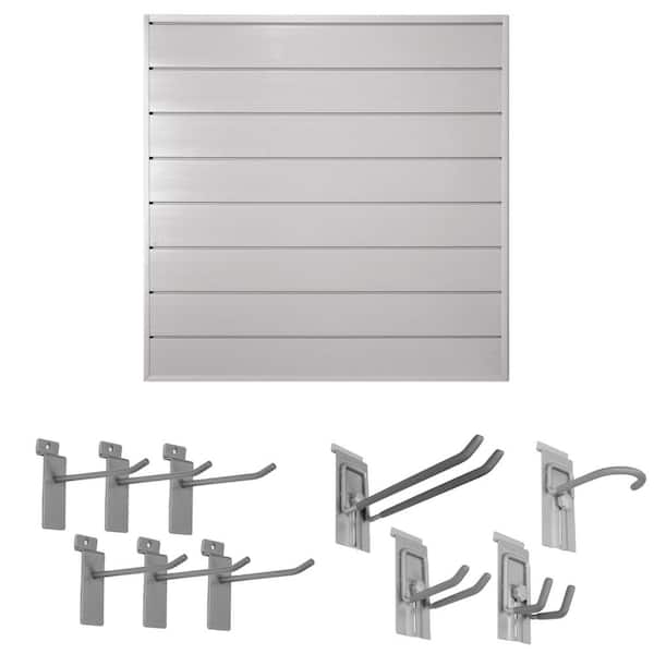 CROWNWALL 48 in. H x 48 in. W Starter Bundle PVC Slat Wall Panel Set with Locking Hook Kit in Dove Grey (10-Piece)