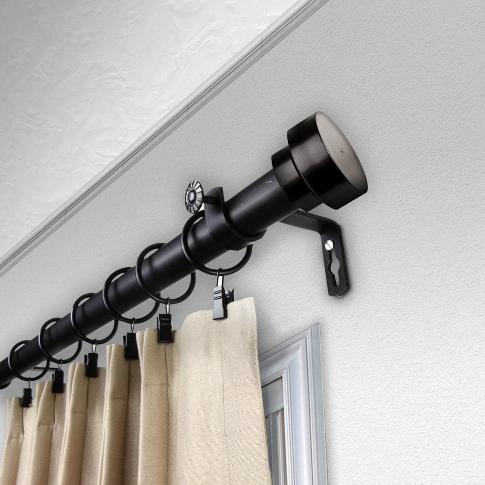 Black Adjustable Single Curtain Rod Set with Finial, 120-170 inches