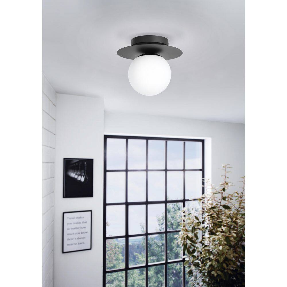 Arenales 9" Black Semi-Flush Mount Light with Opal Glass Shade
