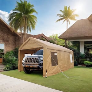 20 ft. W x 12 ft. D x 9.83 ft. H Iron Heavy-Duty Roof Carport in Brown