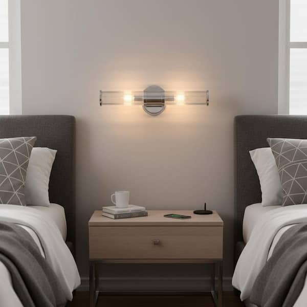 3 in. 2-Light Chrome Crystal Vanity Light Fixture Modern Bathroom Wall Sconce, Vertical and Horizontal Wall Mount