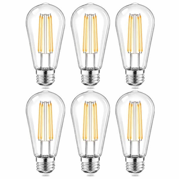 60-Watt Equivalent ST48 Shatterproof Vintage Edison LED Light Bulbs E26 Medium Base 2700K Warm White (6-Pack)