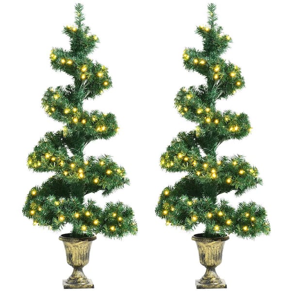 Costway Set of 2 Pre-lit Spiral Entrance Artificial Christmas Tree 4 ft. w/150 LED Lights