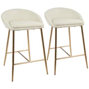 Matisse 26 in. Gold and Cream Fabric Upholstered Counter Stool (Set of 2)