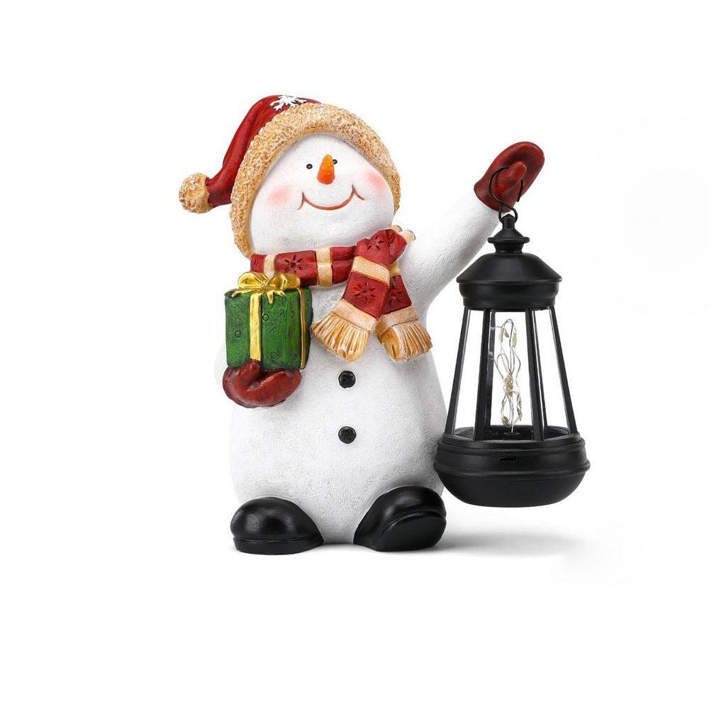 7 in. x 9 in. Resin Multi-Colored Solar Christmas Snowman Garden