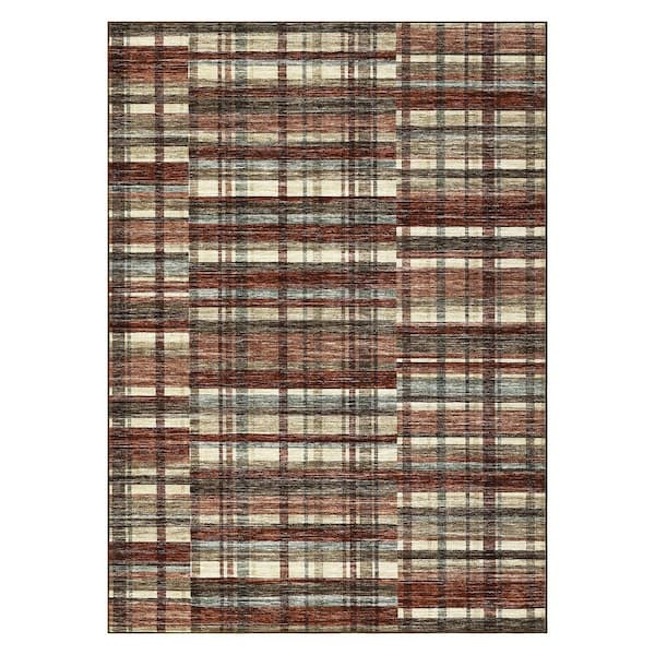 Red 9 ft. x 12 ft. Modern Striped Geometric Pattern Non-shedding Low Pile for Bedroom Living Room Office Area Rug