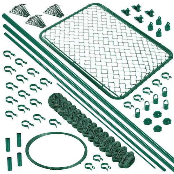 Green Vinyl Coated 6  ft. x 54  ft. Metal 9-Gauge Chain Link Fence-Complete Kit