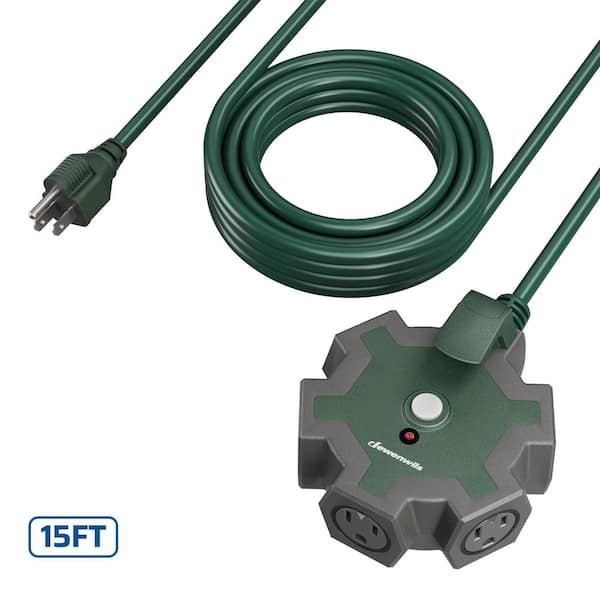 5-Outlet Industrial Heavy-Duty Power Strip with 15 ft. Extension Cord for Indoor Outdoor, Garage, Workshop