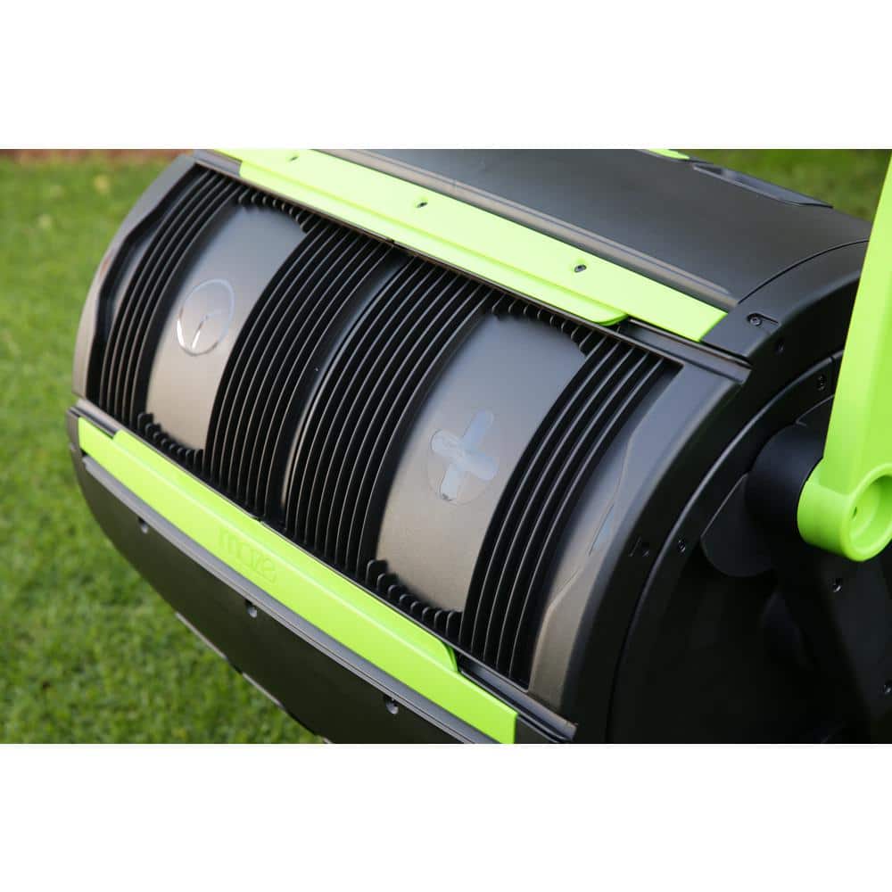 65 Gallon Black and Green Plastic Tumbler Composter with Cart