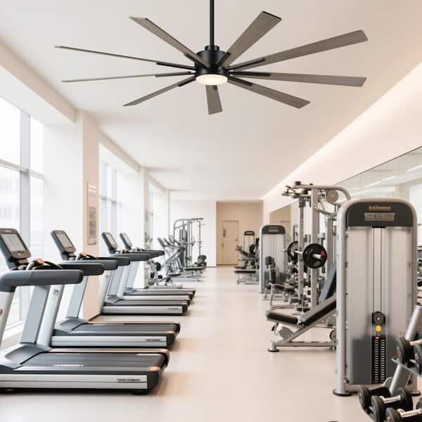 72 in. Indoor Integrated LED Industrial Matte Black Downrod Mount Windmill Ceiling Fan with Light and Remote Control